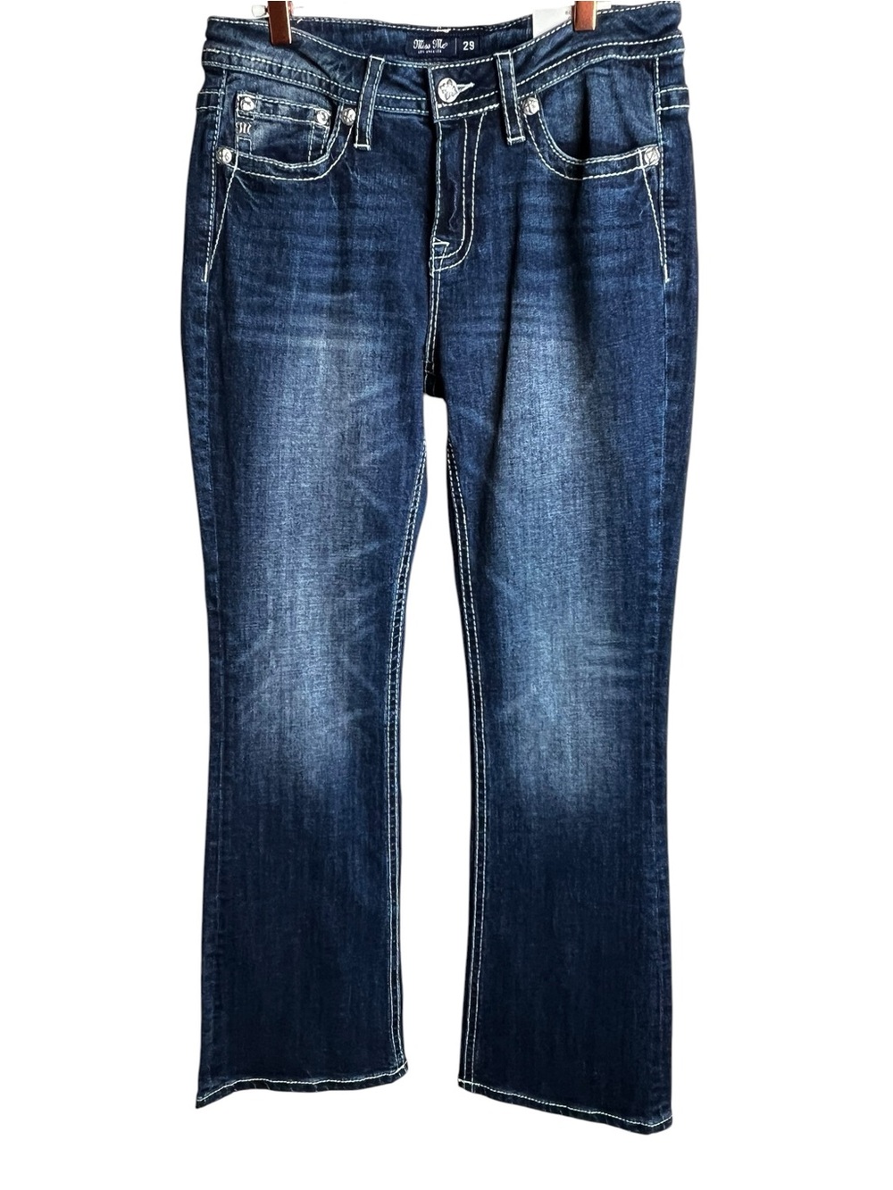 Miss Me Indigo Bootcut Jeans with Whiskered Fade Size 29